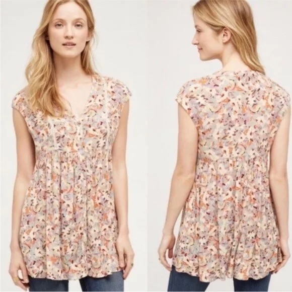 Anthropologie Vanessa Virginia Floral Cap Sleeve Babydoll Top Woman’s Size S - Picture 11 of 11